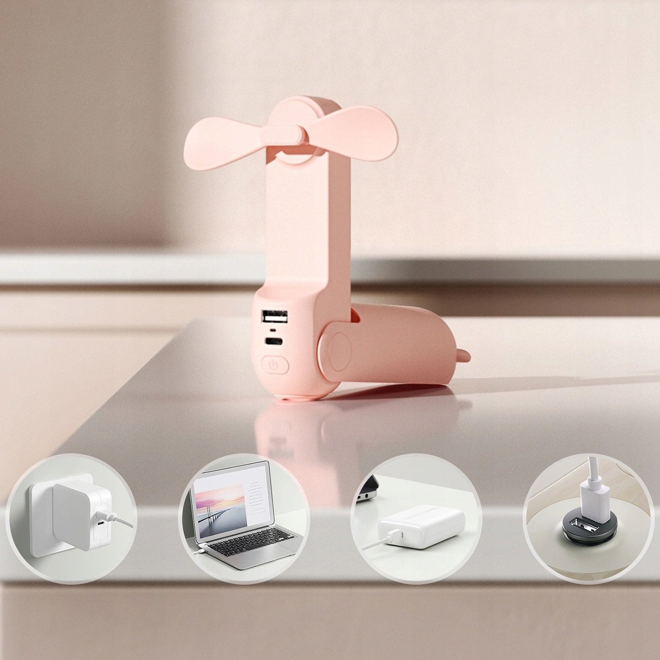 Ventilator portativ Jisulife Life8 Plus, 4500mAh, karikim Type C, rozë