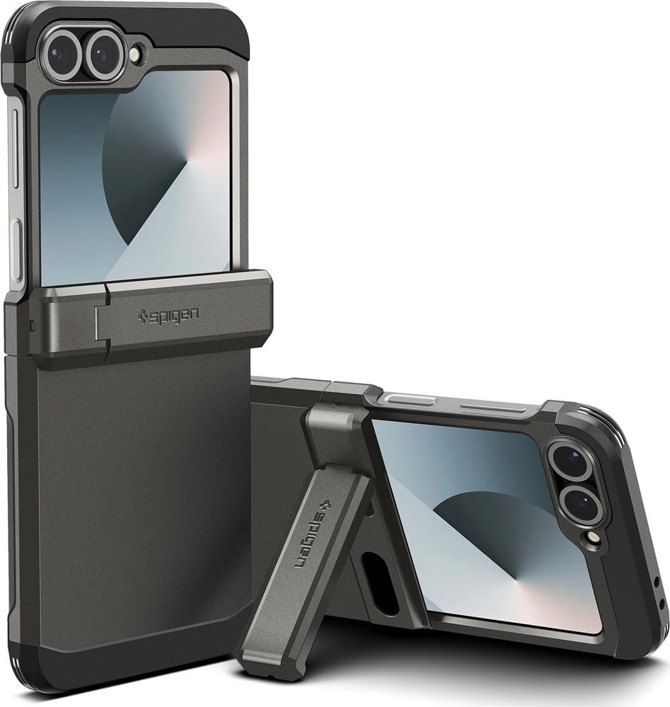 Mbulesë telefoni Spigen Tough Armor Pro për Galaxy Z Flip 6, me kickstand, gri metalike