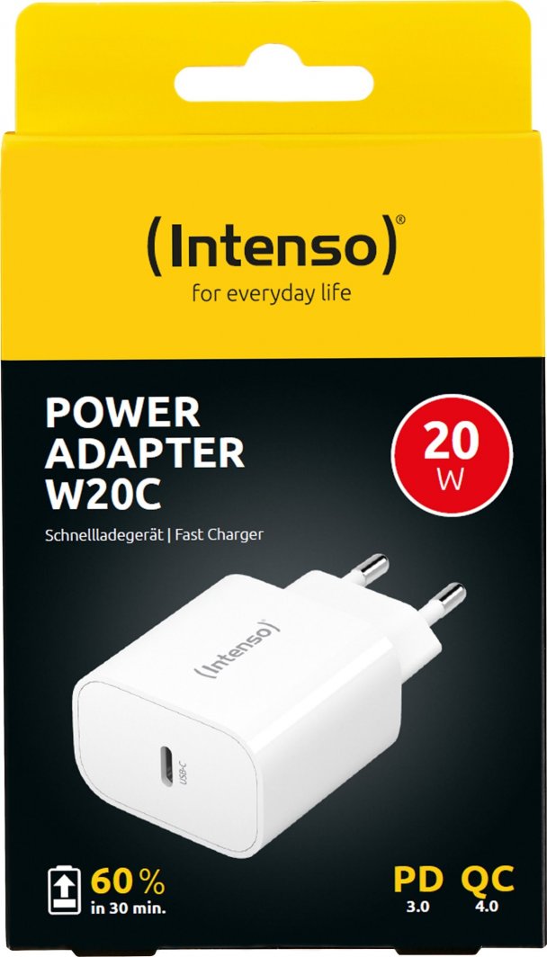 Полнач за ѕид Интенсо Повер Адаптер W20C, USB C, 20W, црн