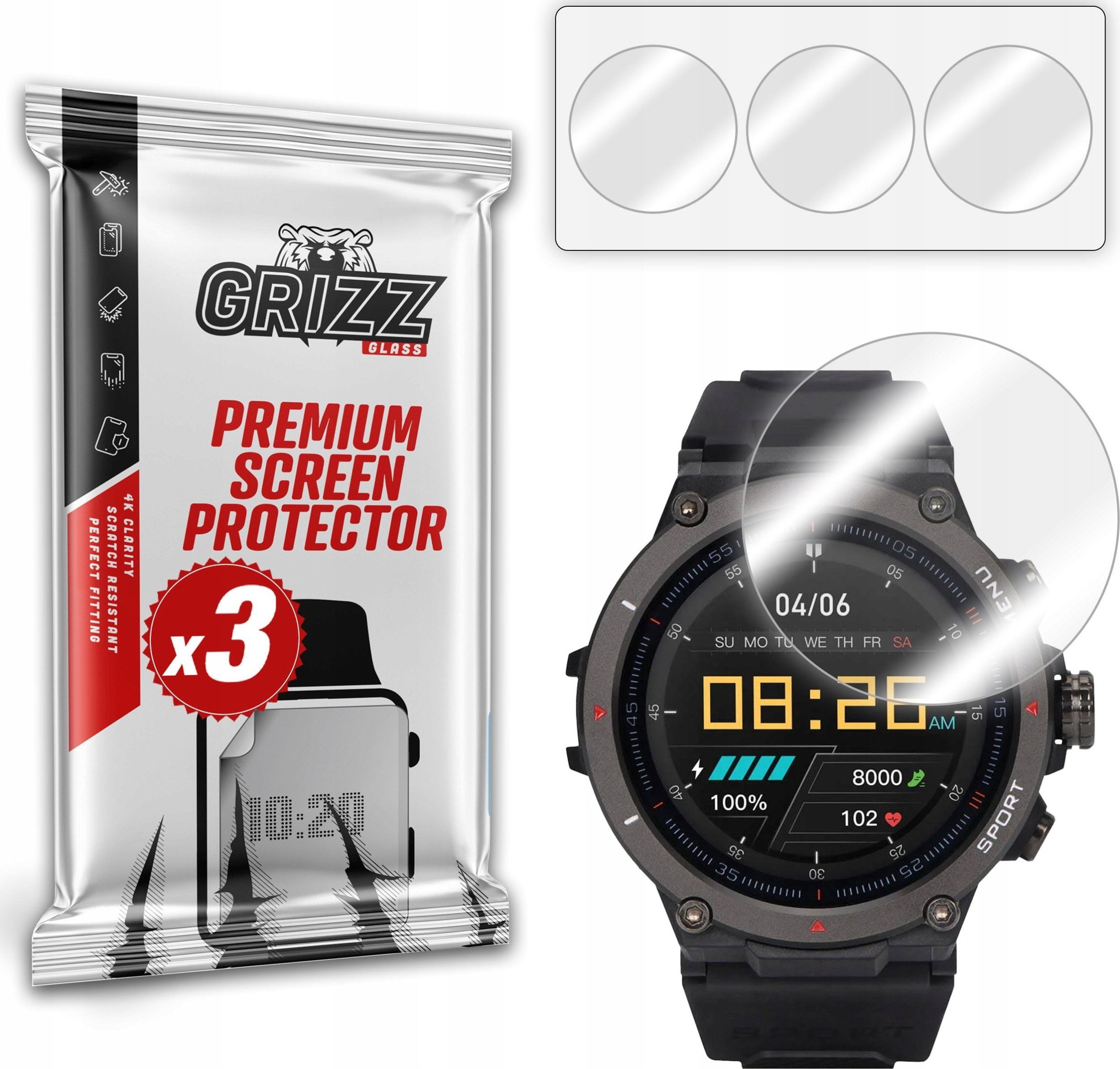 Folie mbrojtëse Hydrogel për smartwatch Garett GRS Pro, set 3 copë, transparente
