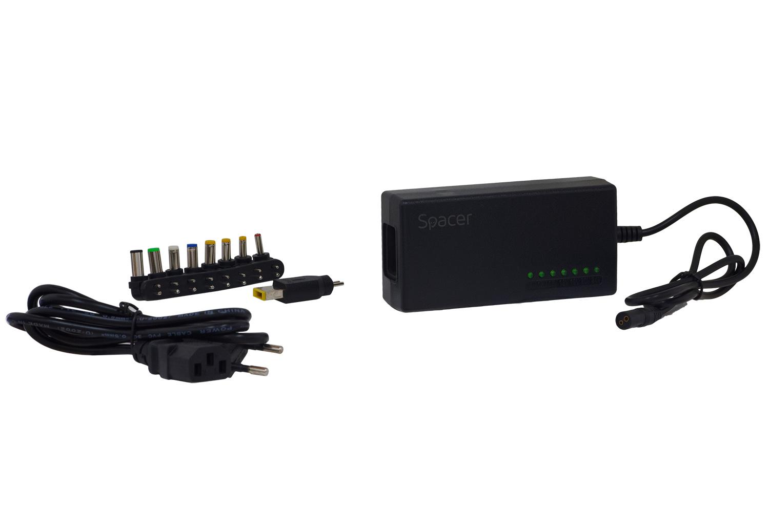 Karikues universal për laptop Spacer SPAL-LAP-UNIV, 96W, 9 konektorë, i zi