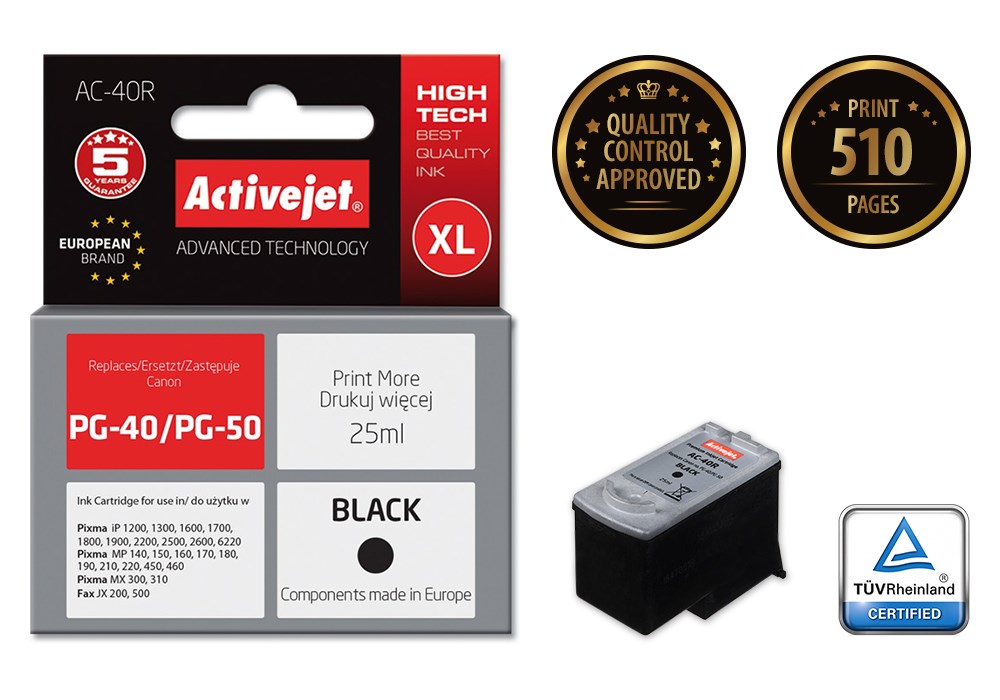Ngjyrë për printer Activejet AC-40R (zëvendësim për Canon PG-40/PG-50), 25 ml, e zezë
