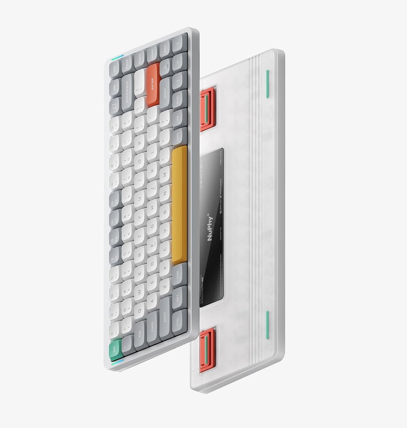 Tastierë wireless mekanike Nuphy Air75 V2, ultra e hollë, ndriçim RGB, Ionic White Moss