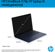 Лаптоп 2‑во‑1 HP OmniBook X Flip, 14" 2K OLED, Ultra 5, 16GB 512GB, темно сина