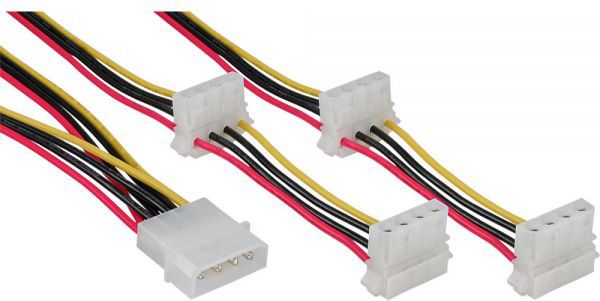 Kabllo energjie InLine 29654A, Molex në 4x Molex, 0.55m, shumëngjyrëshe