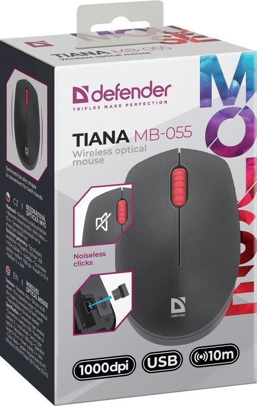 Miush безжичен Tiana MB-055, 1000 dpi, тивко кликнување, црна