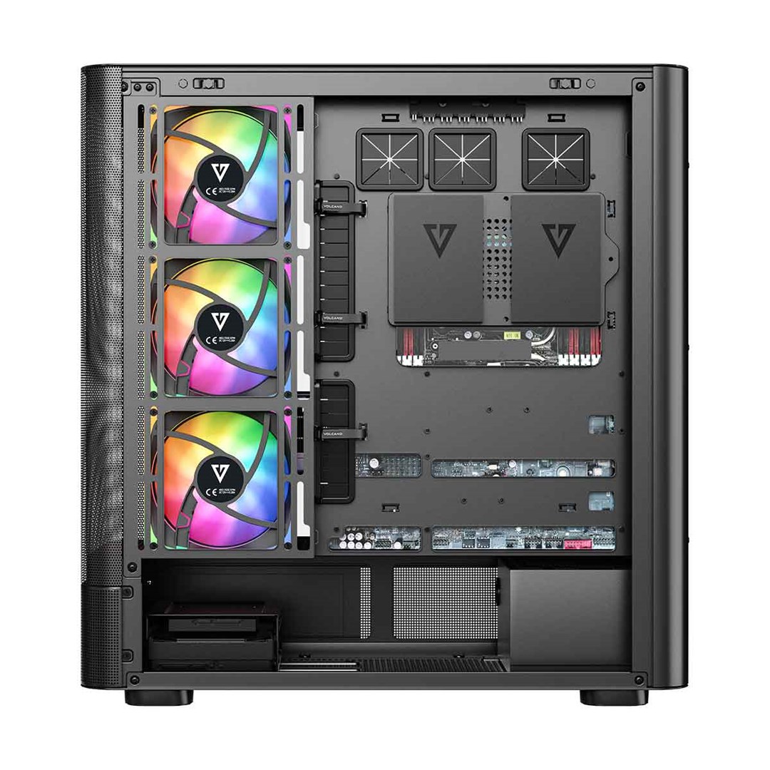 Kuti gaming MODECOM Volcano AQ400 ARGB, MIDI Tower, 4 ventilatorë ARGB, e zezë