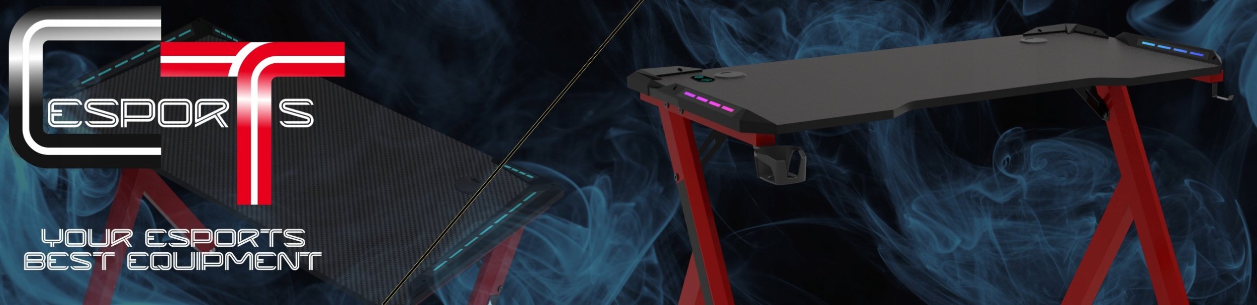Tavolinë gaming Cortek RGB 140cm, 140x60cm, me ndriçim RGB, e zezë e kuqe 4