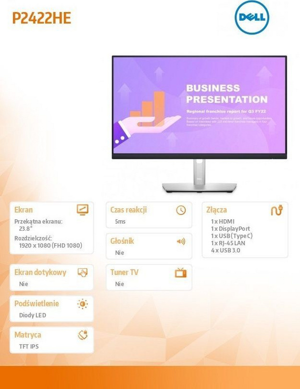 Monitor Dell P2422H Monitor (210-AZYX / 5Y), 23.8", Full HD, i zi/i argjendtë