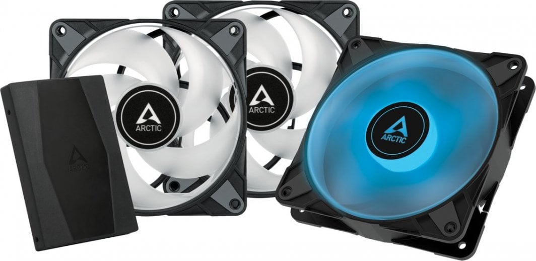 Set ventilatorë Arctic P12 PWM PST (ACFAN00229A), RGB, 0dB, 3 copë, 120mm, 0-2000 RPM, i zi