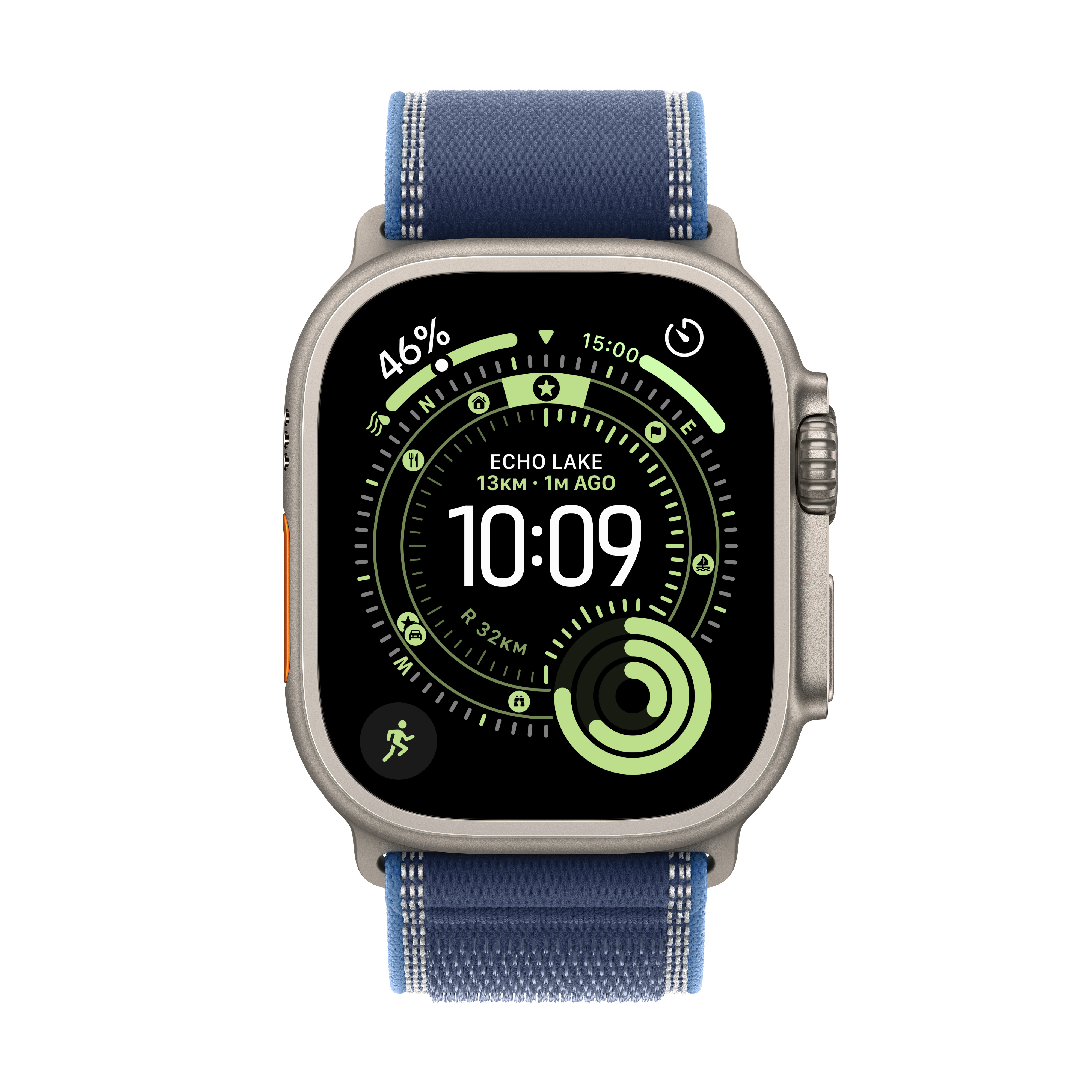 Apple Watch Ultra 3 Cellular 49mm Natural Titanium Case with Blue/Bright Blue Trail Loop, S/M