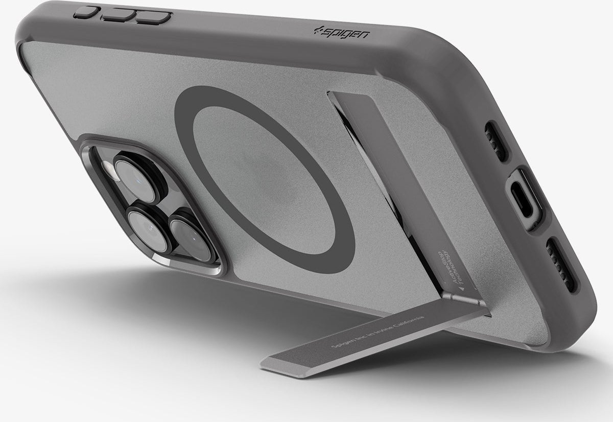 Mbrojtëse telefoni Spigen Ultra Hybrid S MagSafe, për iPhone 16 Pro Max, me stand, gri Frost