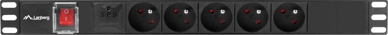 Енергетска лента за рек кабинет Lanberg PDU 19" 1U, 5x 230V, 16A, 2m, црна