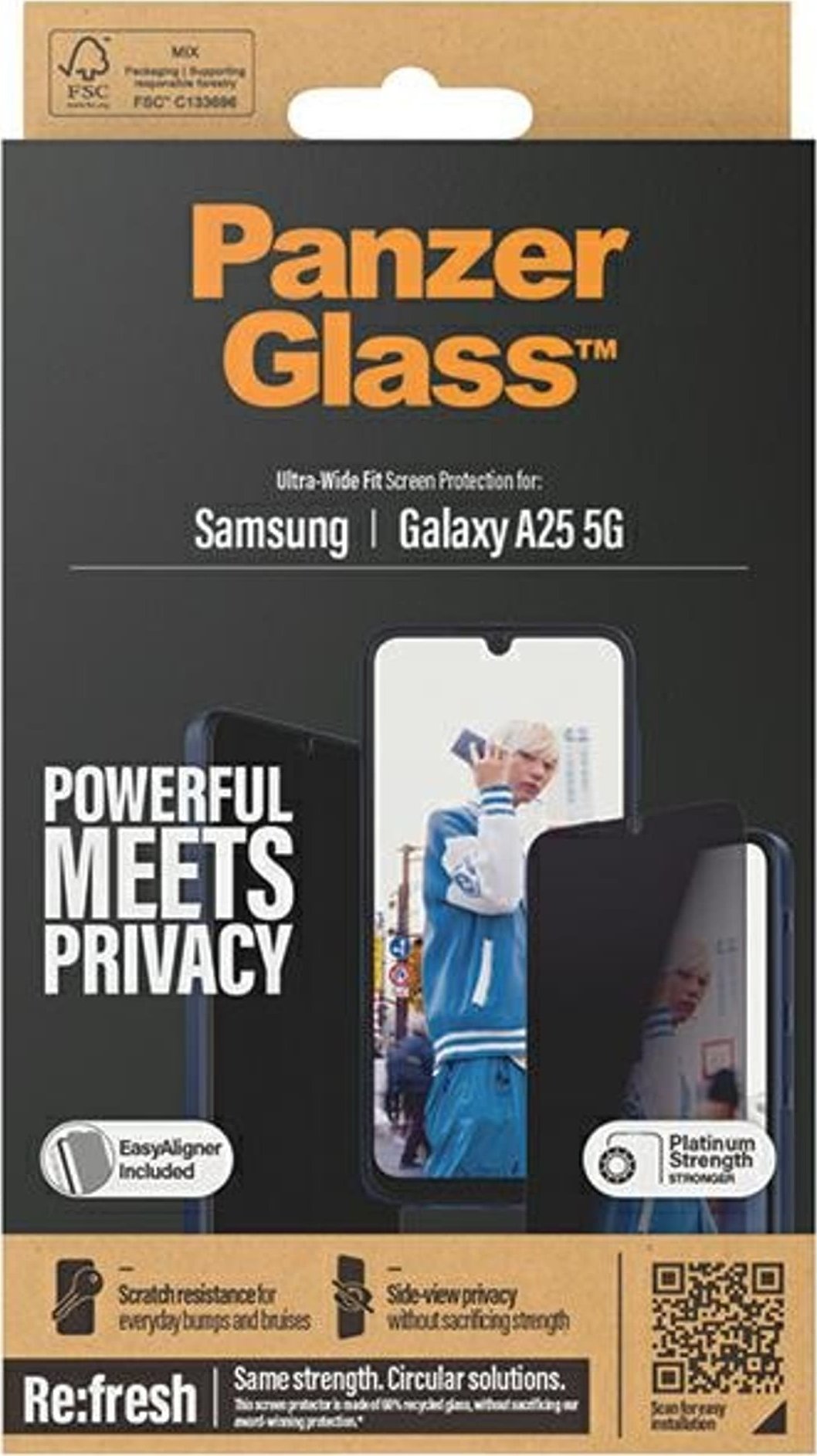 Mbrojtëse ekrani PanzerGlass Ultra Wide Fit Privacy, për Samsung Galaxy A25 5G, xham i tejdukshëm