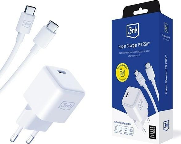 Ngarkues 3MK Hyper Charger PD, 25W, me kabllo USB C, i bardhë