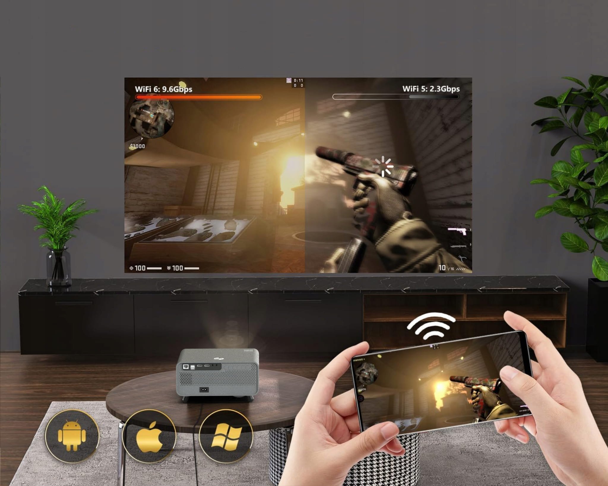 Projektor Zenwire X5, Full HD 4K, Android WiFi, 16500 lm, i bardhë