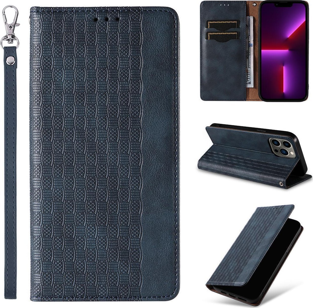 Këllëf telefoni Hurtel Magnet Strap Case për Samsung Galaxy S23 Ultra, me kapak portofol dhe stand, blu