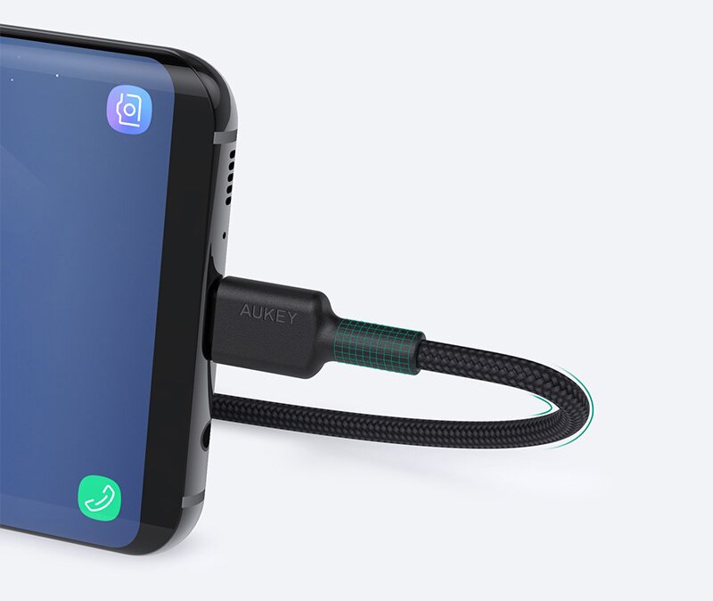 Kabllo Aukey, USB A / USB C, 0.9 m, e zezë