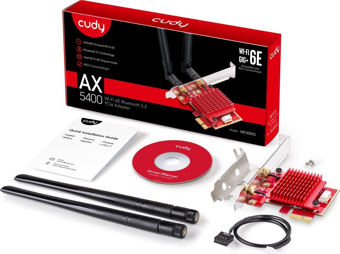 Kartelë rrjeti Cudy WE3000S, Wi‑Fi 6E, Bluetooth 5.2, e zezë