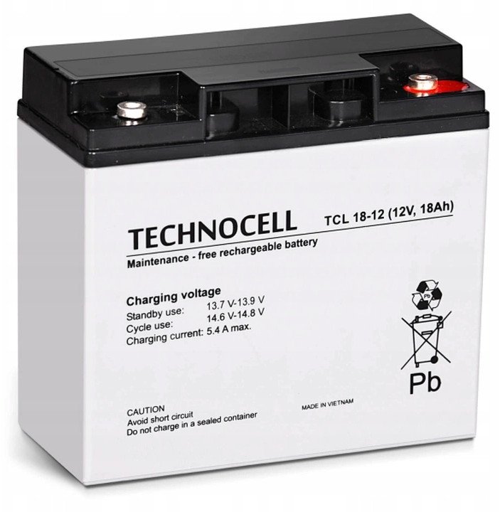 Bатерија AGM TECHNOCELL TCL18-12, 12V, 18Ah, сива