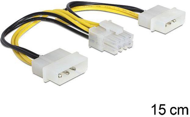 Kabllo DeLock Molex x2 - ATX/EPS 8pin 8340, 0.15m, e verdhë