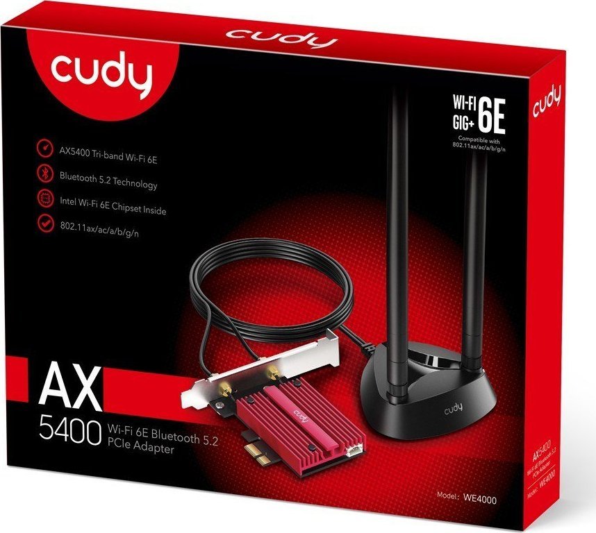 Kartë rrjeti Cudy WE4000, AX5400 Wi-Fi 6E, Bluetooth 5.2, e zezë
