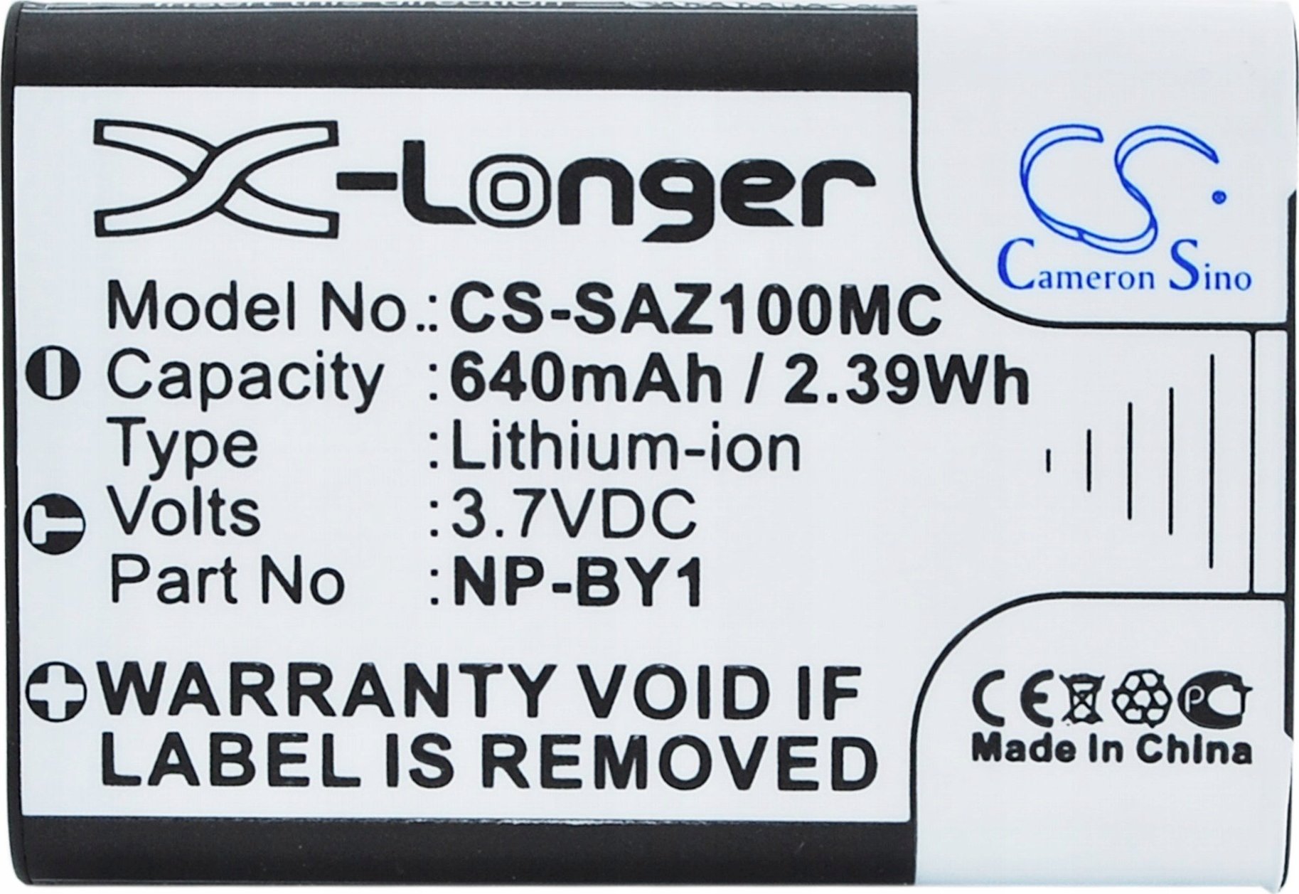 Bateri për kamerë Cameron Sino CS-SAZ100MC, zëvendësuese për Sony NP-BY1, 640mAh, Li-ion