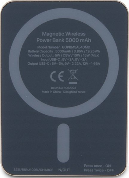 Powerbank Guess Inductive GUPBM5ALGSGD, 5000mAh, 15W MagSafe, ngjyrë ari
