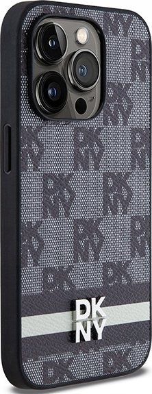 Mbulesë telefoni DKNY PU Leather Checkered, për iPhone 14 Pro, model me vija, e zezë