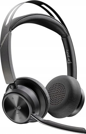 Kufje me mikrofon Poly Voyager Focus 2, pa tela, USB C, me bazë karikimi, të zeza