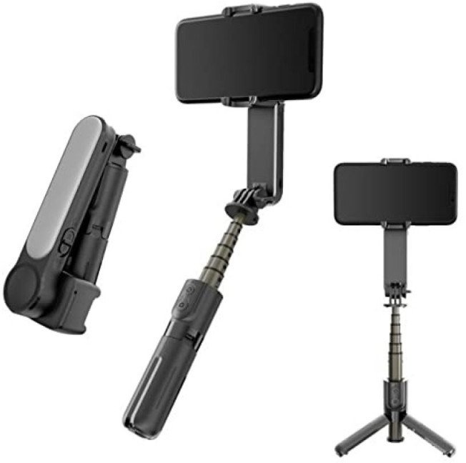 Stabilizues telefoni Wooco L09 3in1, 1 aks, dritë LED, tripod dhe selfie stick, i zi