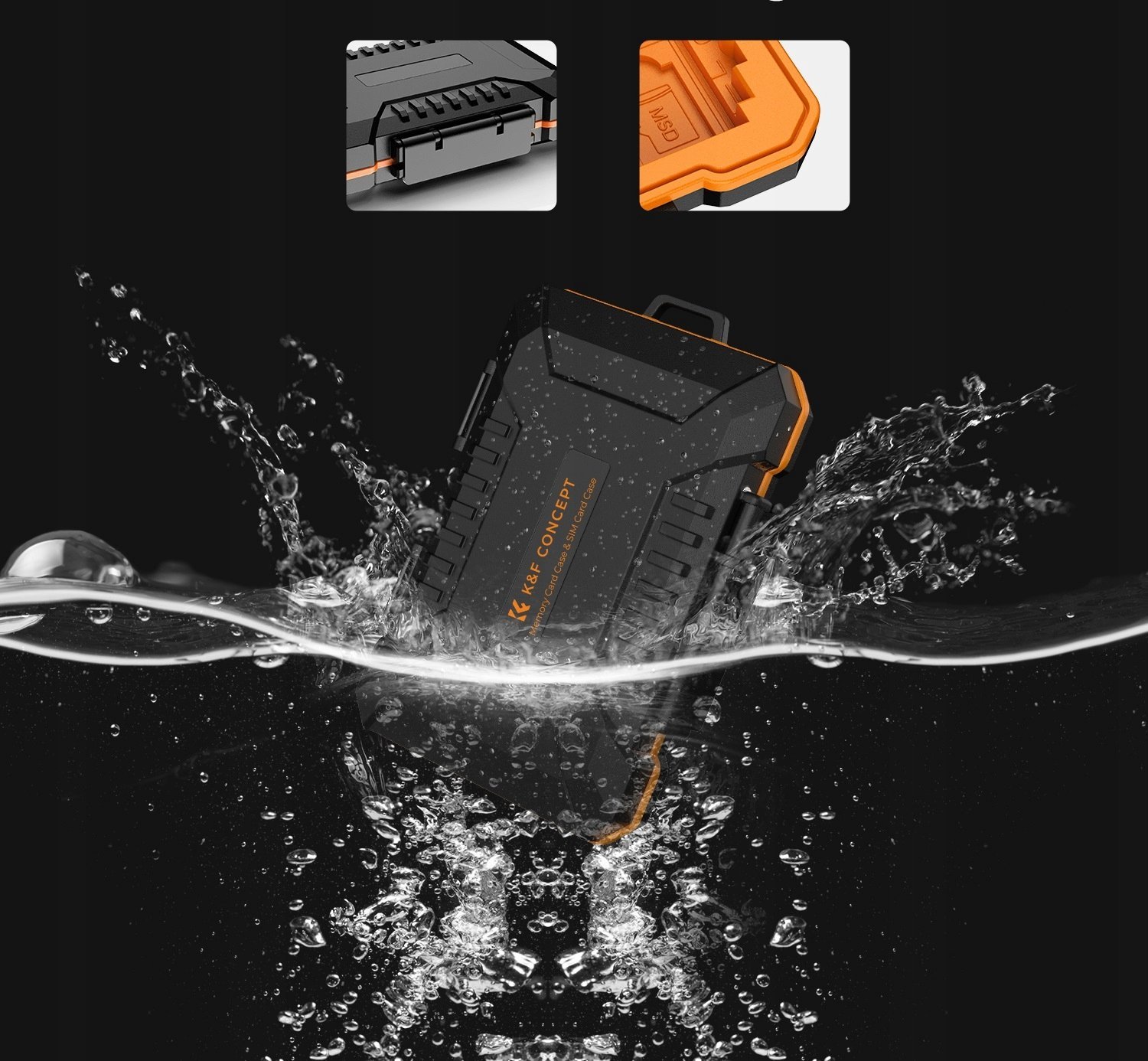 Kuti mbrojtëse për karta memorie K&amp;F Concept KF31.080, kapacitet i madh, plastike, portokalli