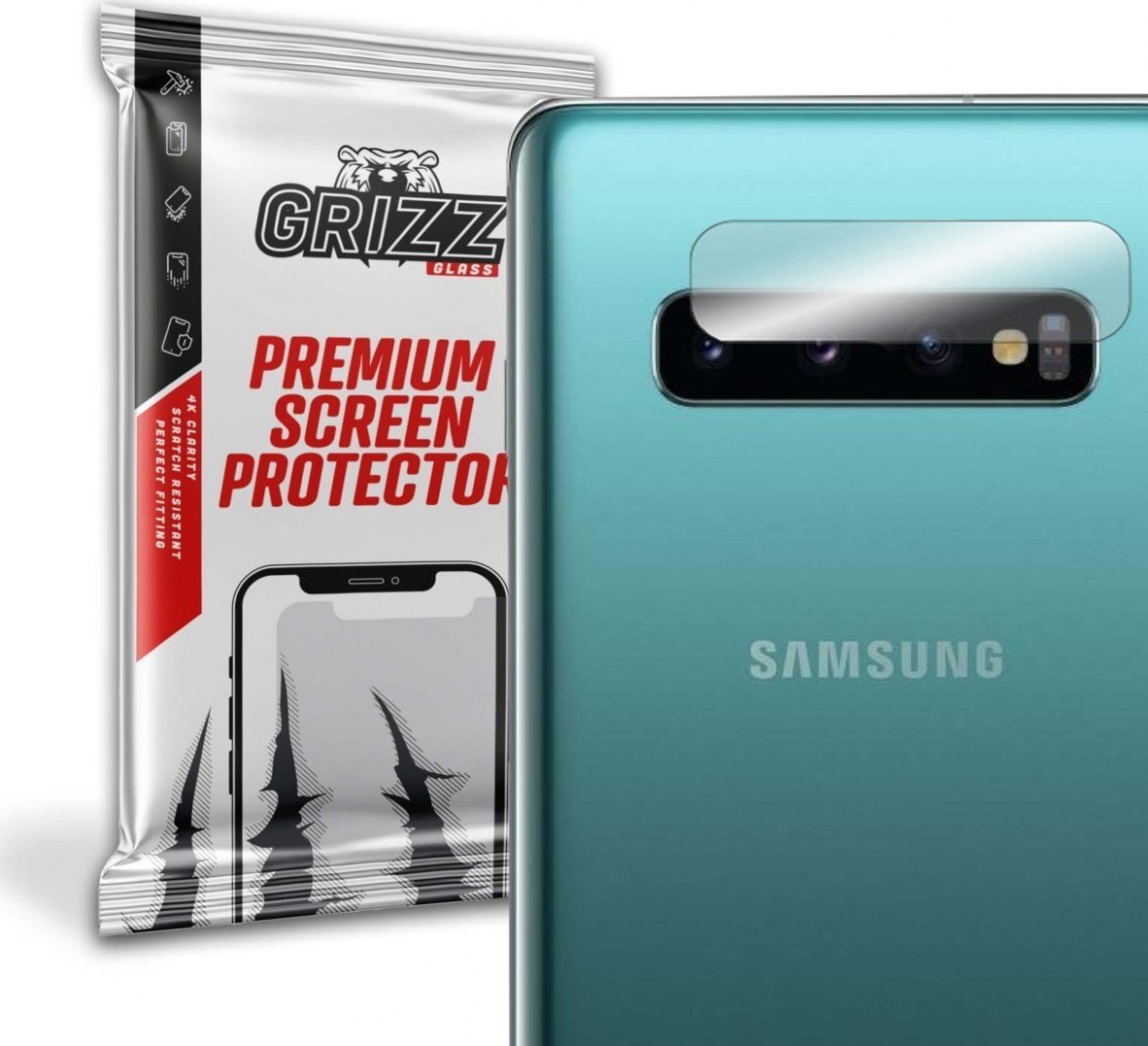 Mbrojtëse kamere GrizzGlass për Samsung Galaxy S10 Plus, xham hibrid, transparencë e lartë, transparente