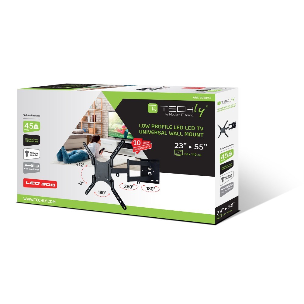 Mbajtëse muri për TV Techly, 23"-55", e zezë