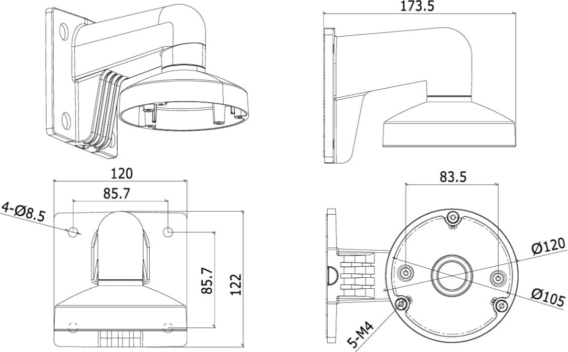 Bazament muri për kamera Hikvision DS-1272ZJ-120, metalik, i zi