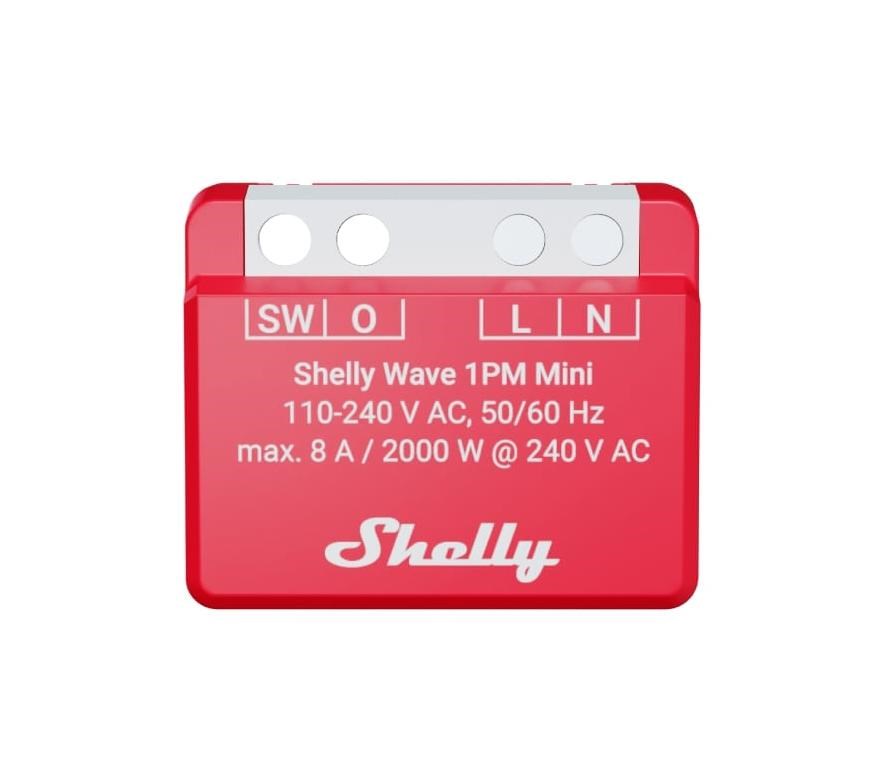 Ndërprerës smart Shelly Wave 1PM Mini LR, 1 kanal, 8A 2000W, i kuq