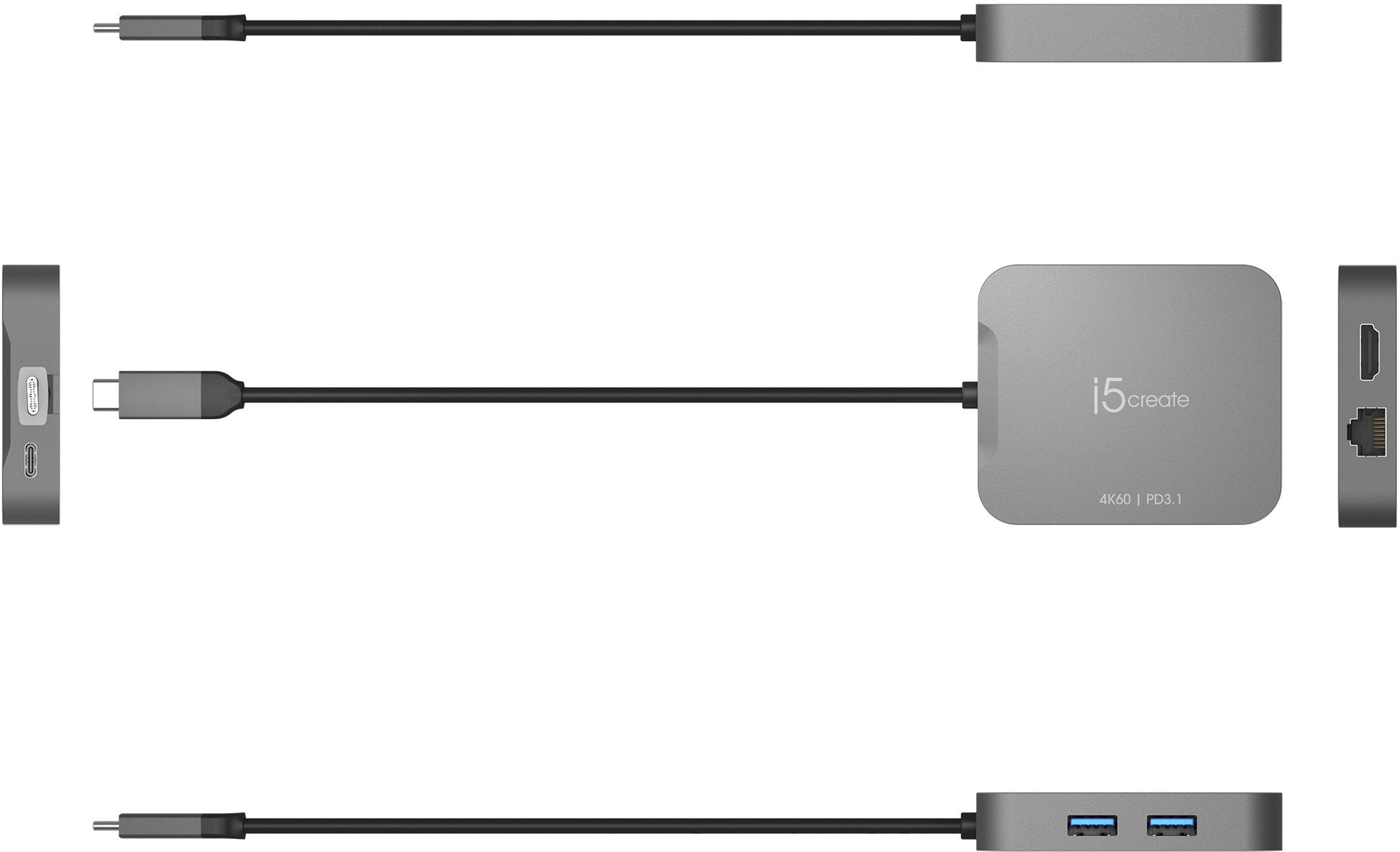 Adapter udhëtimi USB C J5create JCD3191, 4K 60Hz, Power Delivery 140W, i zi