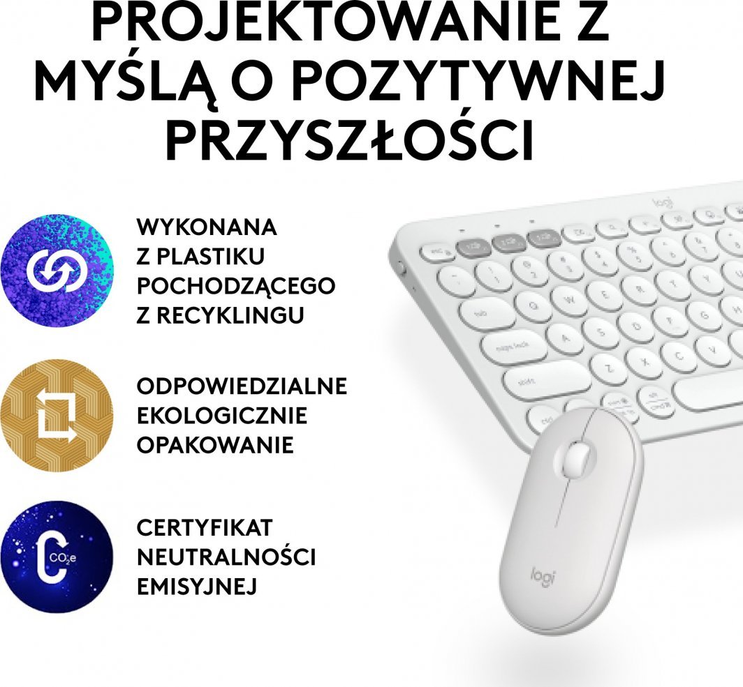 Kombo tastierë dhe mi Logitech Pebble 2 K380s M380s, wireless, Bluetooth, e bardhë
