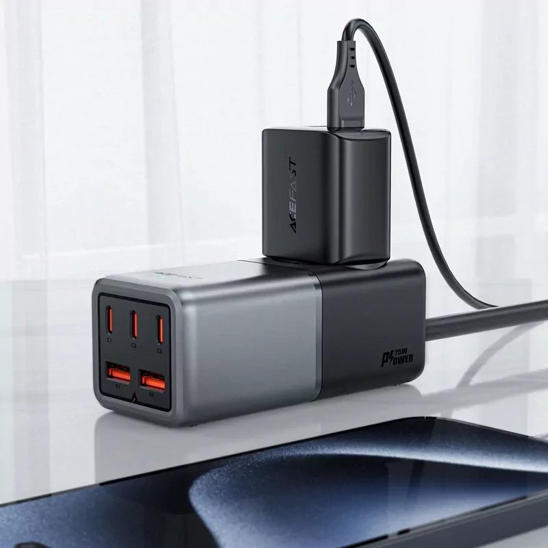Karikues tavoline ACEFAST GaN, 75W, PD3.0, 3x USB C 2x USB A