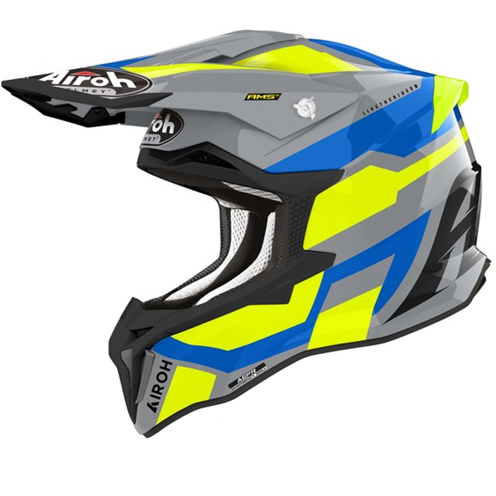 Helmetë motocross Airoh Strycker Glam, madhësia M, gri blu neon e verdhë
