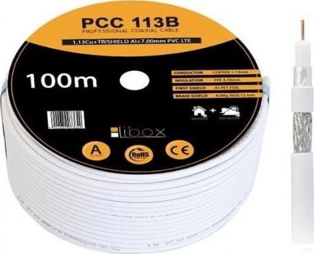 Kabllo koaksiale Libox SAT PCC113B CPR, 100m, e bardhë