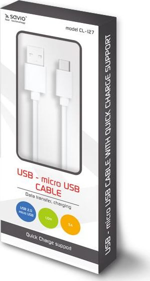Kabllo USB Elmak Savio (SAVIO CL-127), 1m, e bardhë