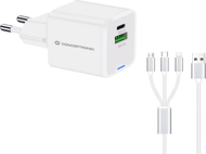 Karikues Conceptronic 2-Port GaN, 33W, USB PD QC 3.0 PPS, me kabllo 3 në 1, i bardhë