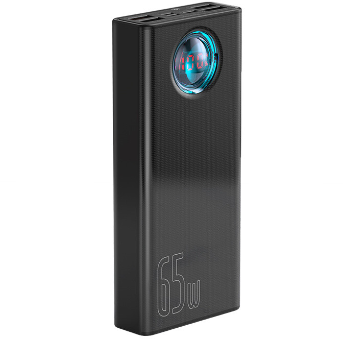 Powerbank me ekran dixhital Baseus Ambilight Overseas Edi QC, 30000mAh, 100W, i zi + kabllo USB-C/USB-C 1m, e zezë