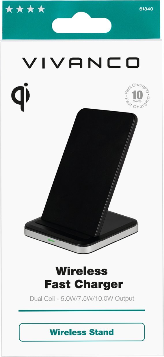 Karikues wireless Vivanco 61340, standard Qi, dizajn stand, i zi
