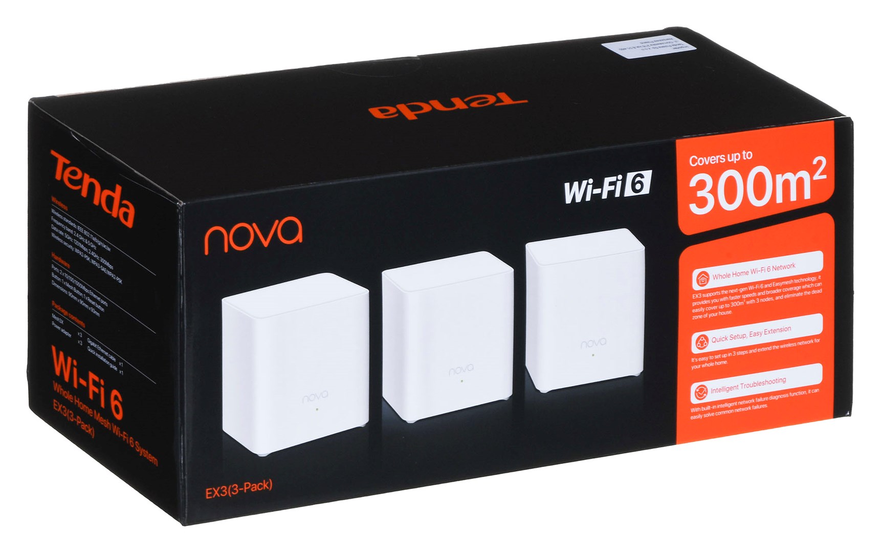 Sistem mesh Wi-Fi Tenda EX3-3 AX1500, Wi-Fi 6, mbulim 300 m², gri