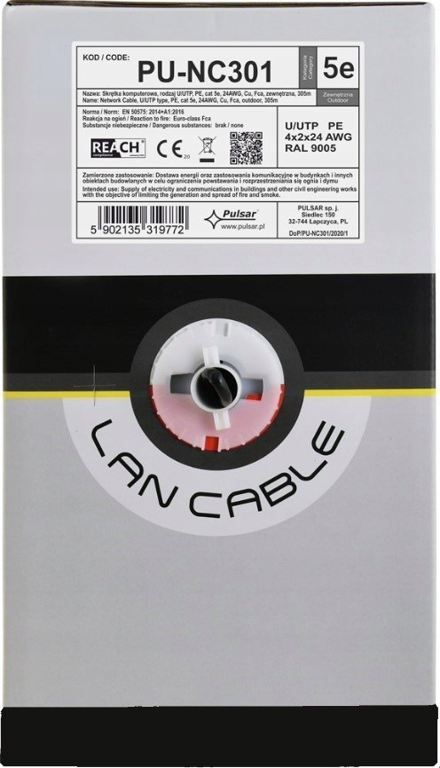 Kabllo rrjeti PU-NC301 Cat 5e, U UTP, 24AWG, 305m, e zezë