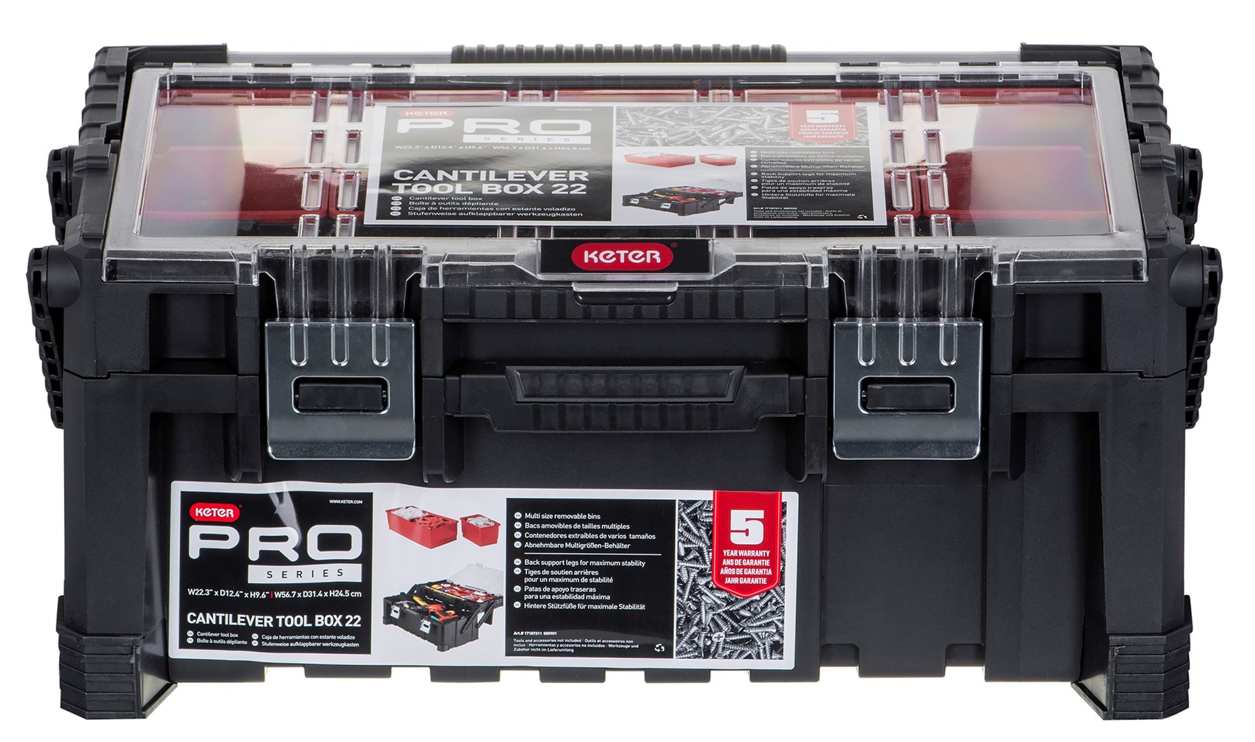 Kuti veglash Keter Tool Box 237785, cantilever, dorezë metalike, gri