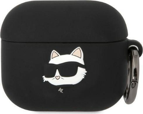 Mbulesë Karl Lagerfeld KLA3RUNCHK për Apple AirPods 3, silikon, koleksion Choupette Head 3D, e zezë