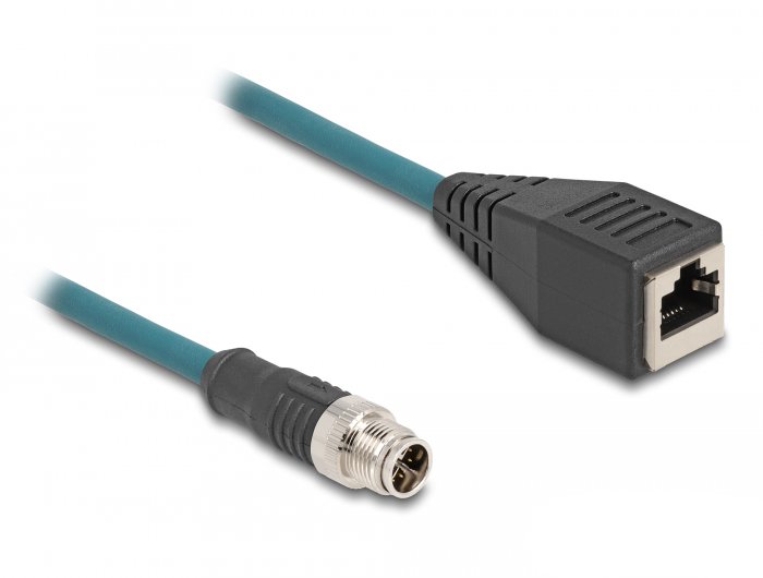 Мрежен кабел Делок M12 X Coded, 0.5m, CAT6a S/FTP, црн